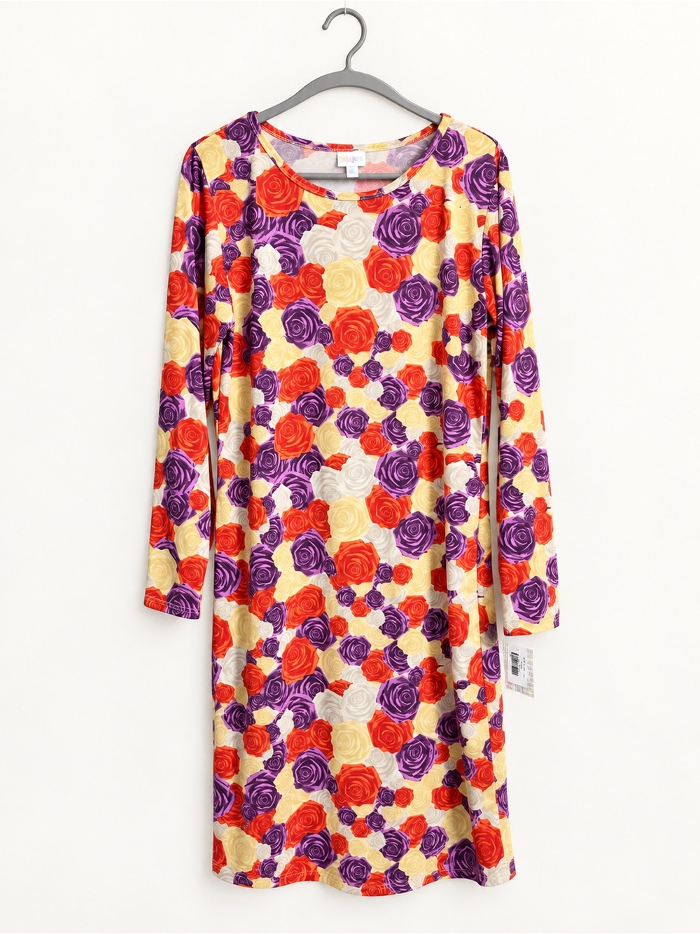 LuLaRoe Debbie Dress XL NWT | Purple & Orange Rose Floral Long Sleeve